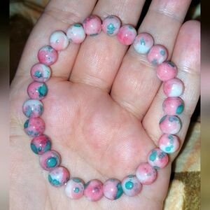 Pink and Green Cotton Candy Beaded Handmade Bracelet Nwot